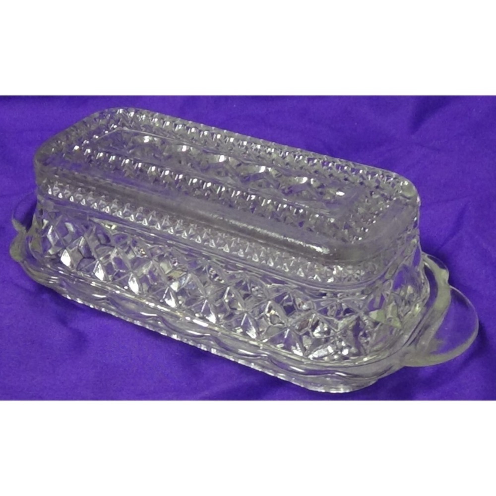Covered Butter Dish Vintage WEXFORD Glass Diamond Design ANCHOR HOCKING #259